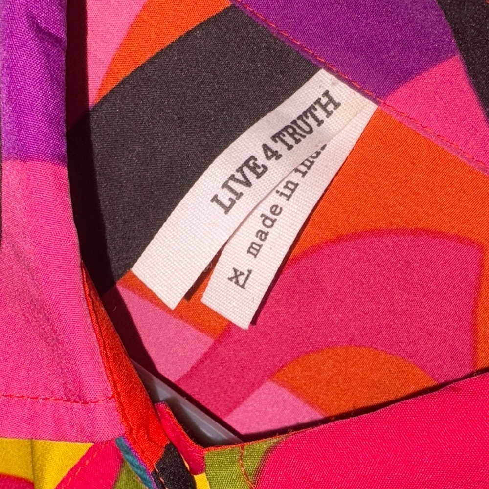 Colorful Abstract Print Cropped Button Up Blouse Retro Style Size 1X - Picture 2 of 8